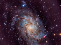 20150915 M33 LRGB 7x600s  The beginning of Fall brings us the constellation of Triangulum and within it resides the M33 The Triangulum Galaxy.  Here is my latest interpretation of this galaxy captured mid-September 2015.  M33 is about 3 million light-years distant and in very dark pristine skies it may be barely discernible with the naked eye. Date:9/15/15 Location: Hutville, OH Mount: Paramount ME Camera: Apogee CG16M Optics: Planewave CDK-17 Exposure: L=R=G=B = 7x600 secs Processing: PixInsight