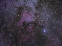 111027 NGC7000 28x3 BkgNorm ht ACDNR sat SCNR  Widefield view of the area around Deneb in the constellation Cygnus.  It includes the North America Nebula (NGC7000) and the Pelican Nebula (IC 5070). Image Details: Date: 10/27/2011 Location: New Mexico Skies, NM Mount: Astrotrac I Camera: Canon 40D Optics: Canon 70-200 2.8L @ 200 mm Exposure: 10 x 120 sec Processing: PixInsight